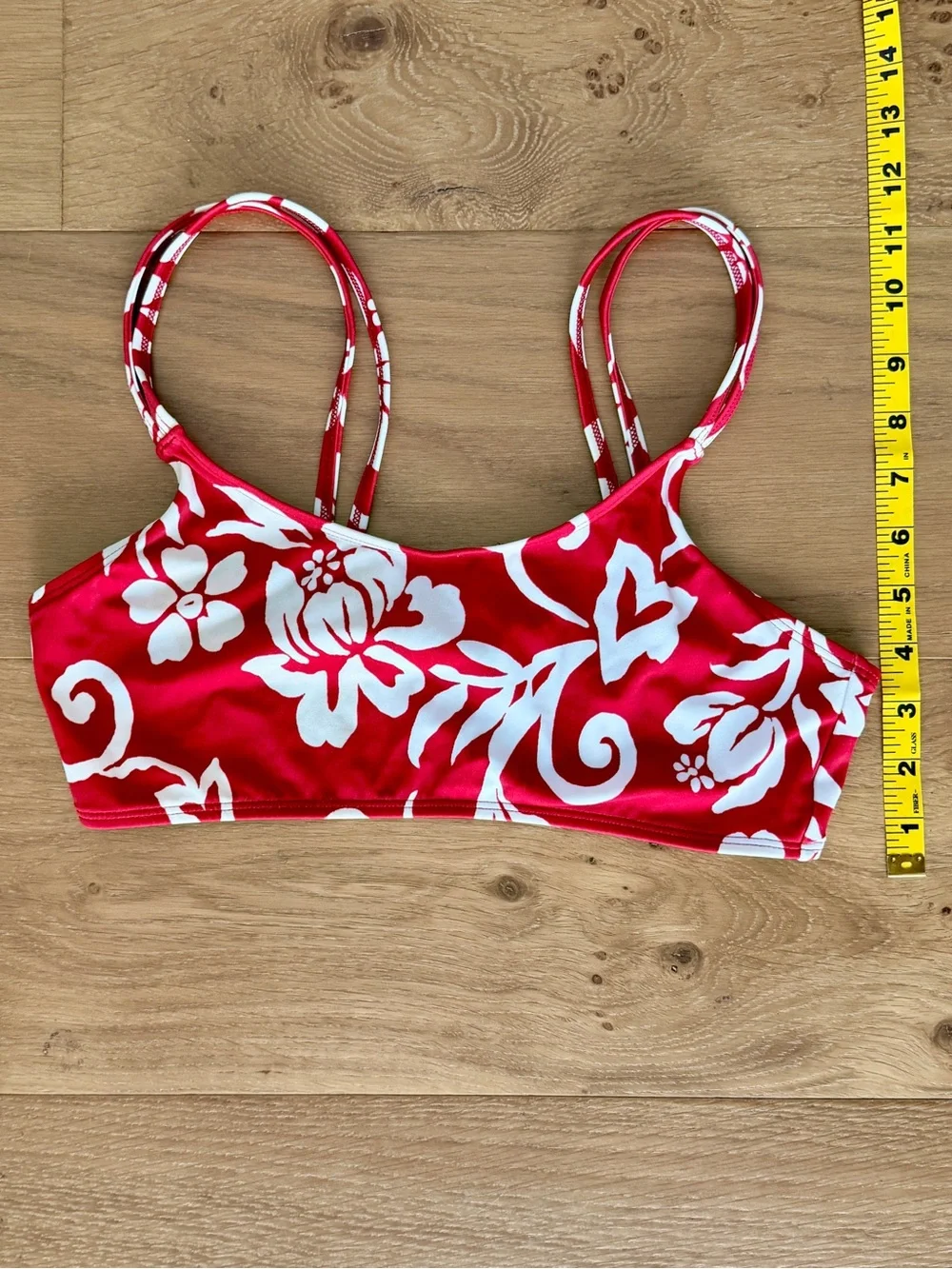 VTG Newport News Y2K Bikini Bra Top Swim Red Hibiscus Floral Hawaiian Sz 12 EUC - Picture 6 of 7